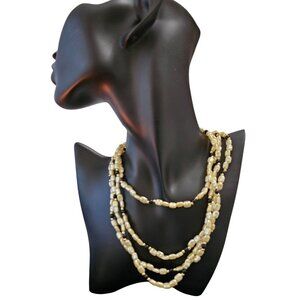Opera Length Faux Freshwater Pearl‎ Necklace With Black & Gold Accents 32"